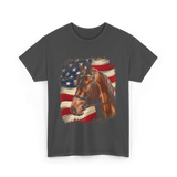 Patriotic Horse American Flag Horse T-Shirt - Dark Heather