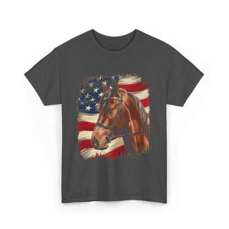 Patriotic Horse American Flag Horse T-Shirt - Dark Heather