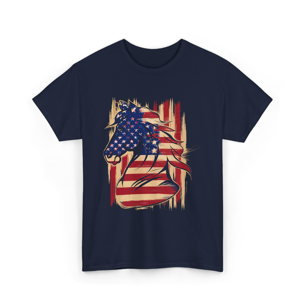 Patriotic Horse American Flag Horse T-Shirt - Navy