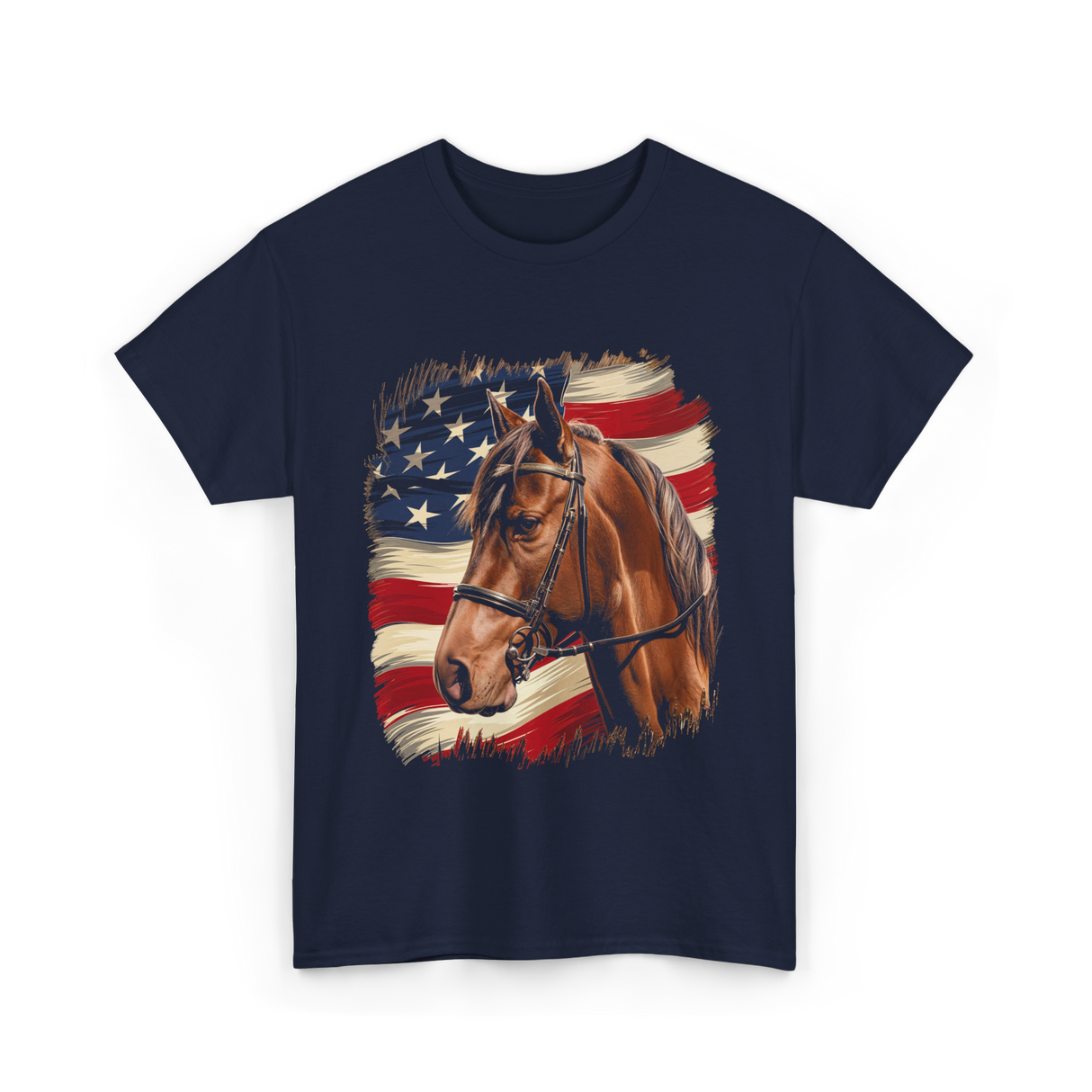 Patriotic Horse American Flag Horse T-Shirt - Navy