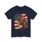 Patriotic Horse American Flag Horse T-Shirt - Navy