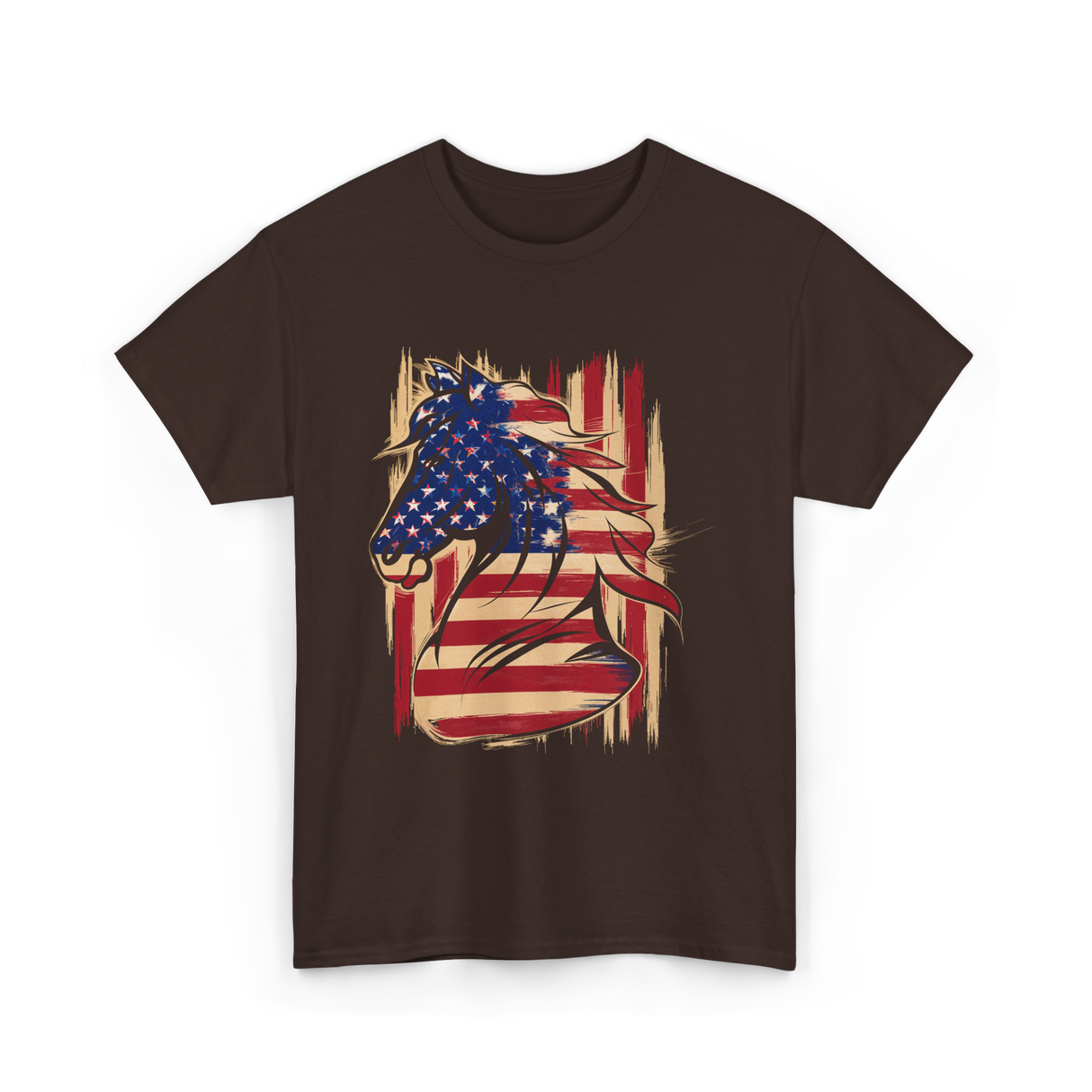 Patriotic Horse American Flag Horse T-Shirt - Dark Chocolate