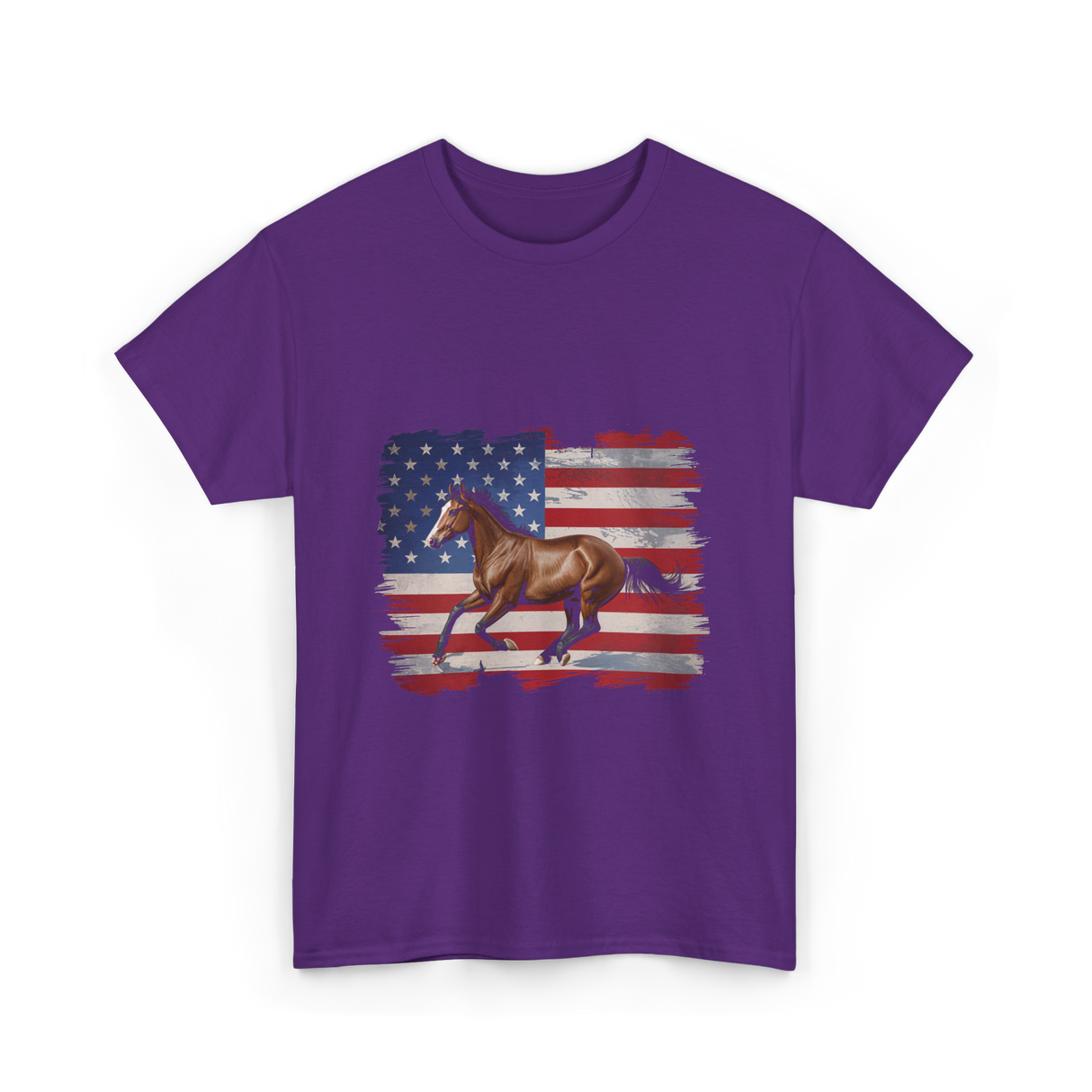 Patriotic Horse American Flag Horse T-Shirt - Purple