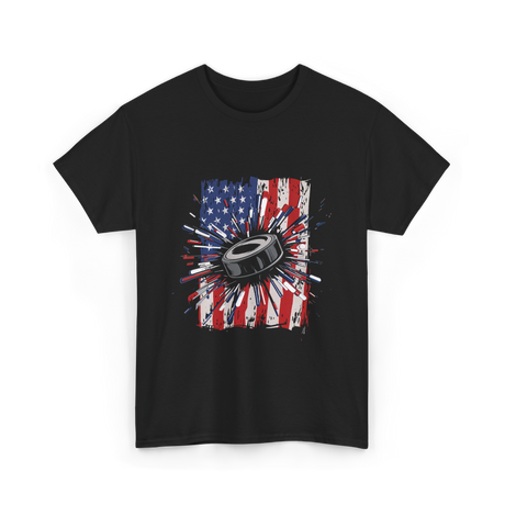 Patriotic Ice Hockey USA Puck T-Shirt - Black