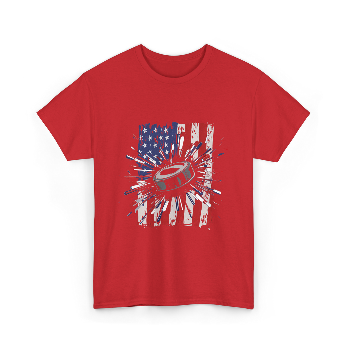 Patriotic Ice Hockey USA Puck T-Shirt - Red