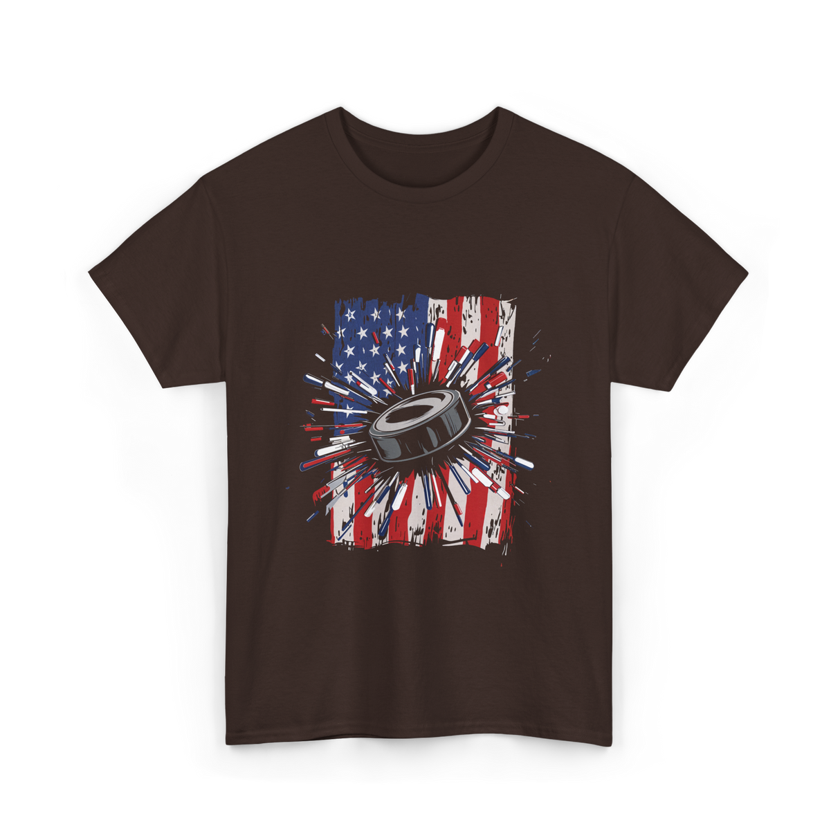 Patriotic Ice Hockey USA Puck T-Shirt - Dark Chocolate