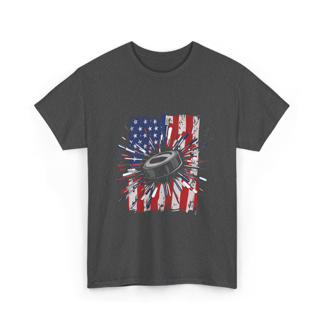 Patriotic Ice Hockey USA Puck T-Shirt - Dark Heather