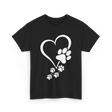 Paw Print Heart Dogs Love T-Shirt - Black