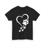 Paw Print Heart Dogs Love T-Shirt - Black