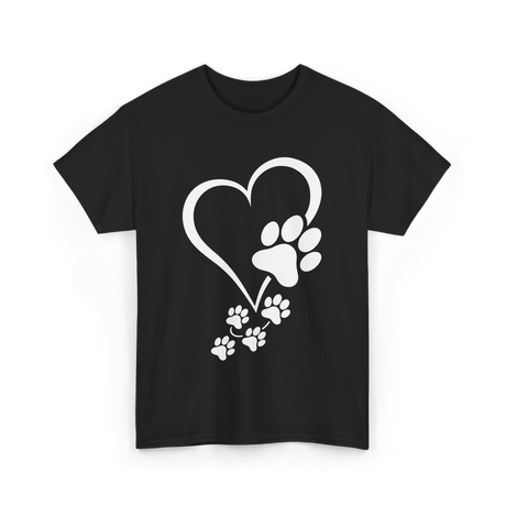 Paw Print Heart Dogs Love T-Shirt - Black