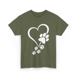 Paw Print Heart Dogs Love T-Shirt - Military Green