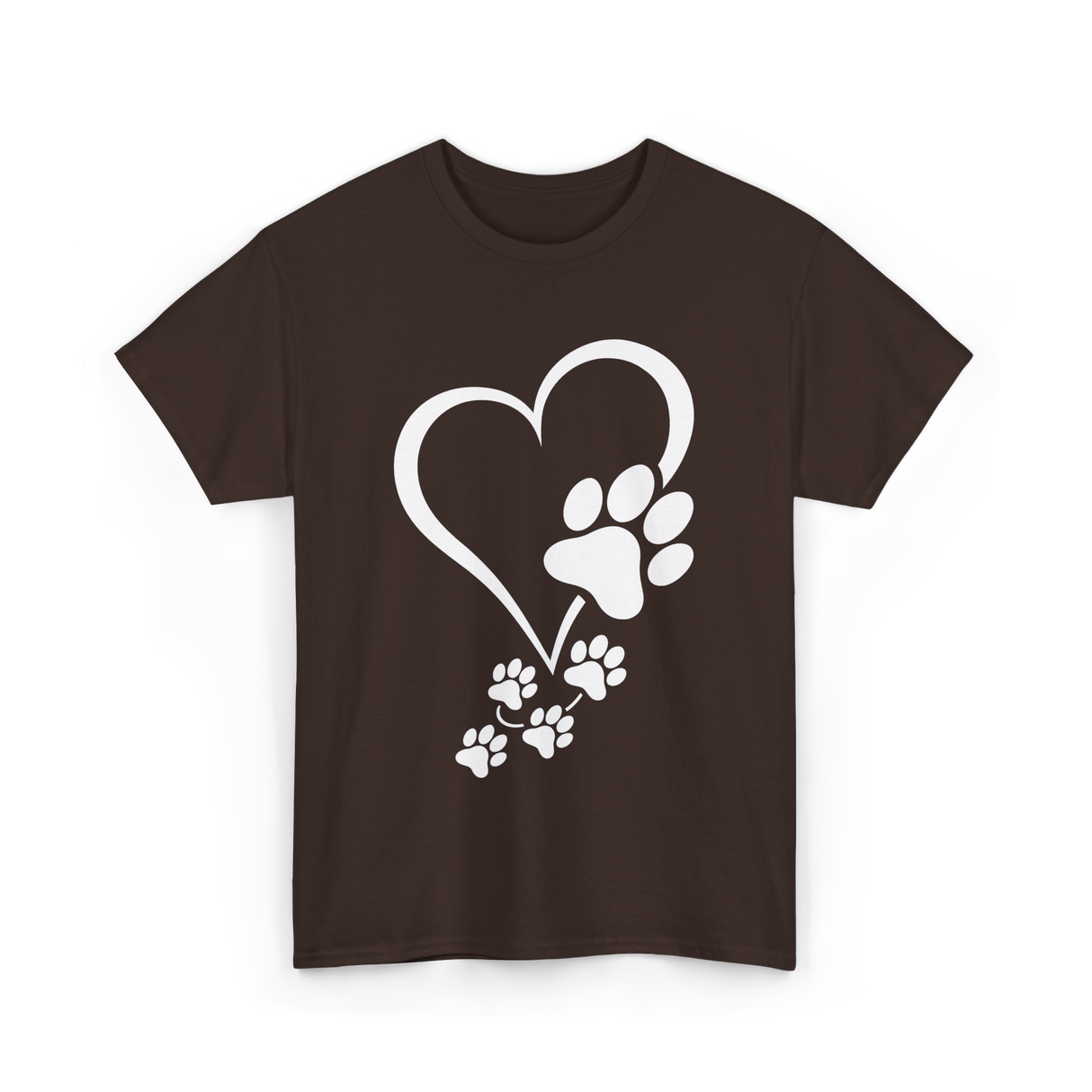 Paw Print Heart Dogs Love T-Shirt - Dark Chocolate