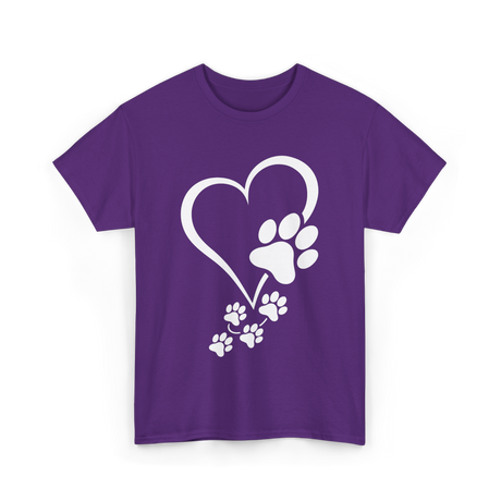 Paw Print Heart Dogs Love T-Shirt - Purple