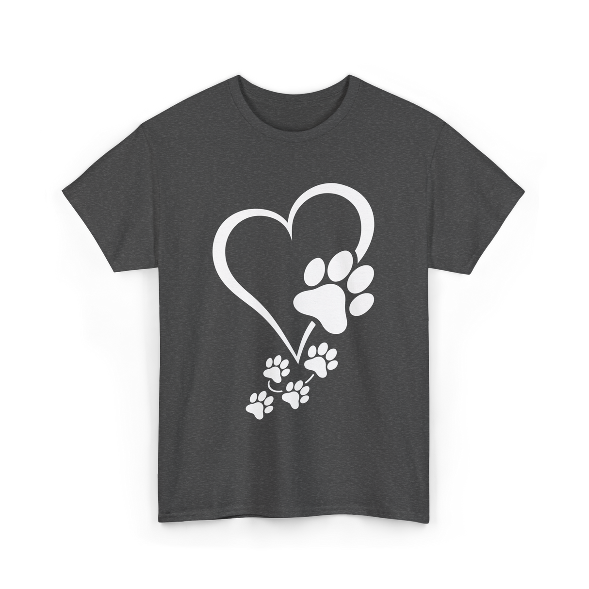 Paw Print Heart Dogs Love T-Shirt - Dark Heather