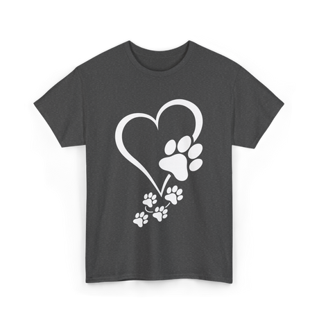 Paw Print Heart Dogs Love T-Shirt - Dark Heather