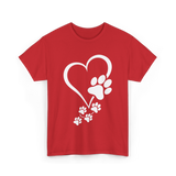 Paw Print Heart Dogs Love T-Shirt - Red