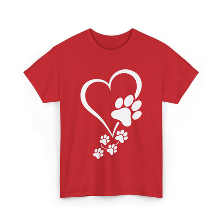 Paw Print Heart Dogs Love T-Shirt - Red