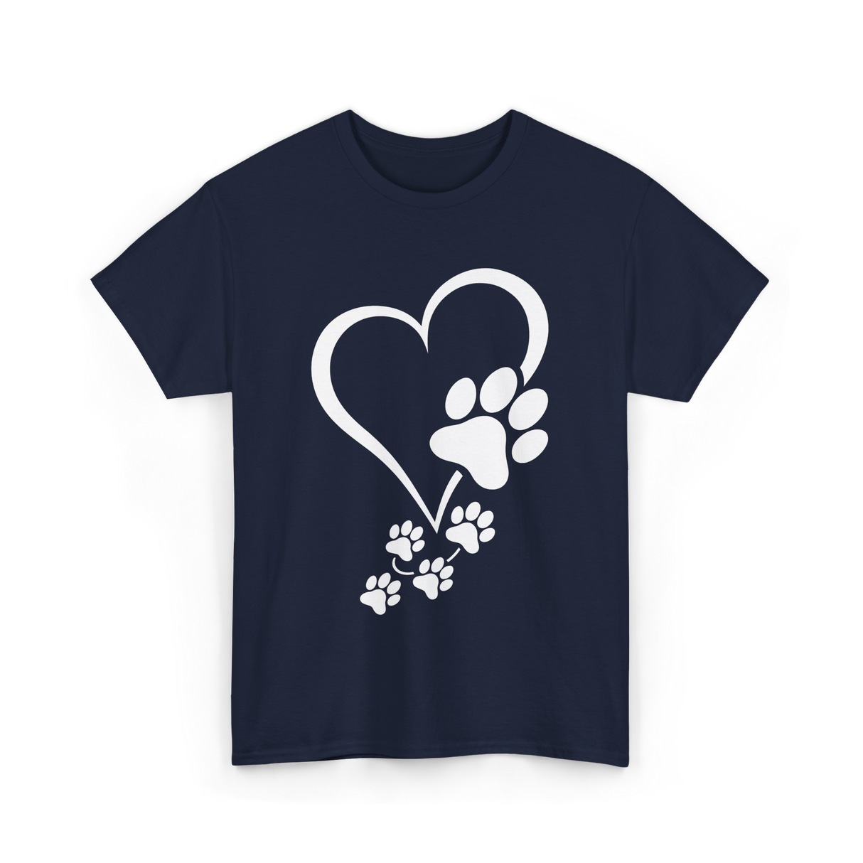 Paw Print Heart Dogs Love T-Shirt - Navy