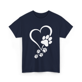 Paw Print Heart Dogs Love T-Shirt - Navy