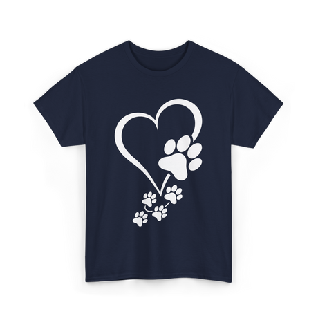 Paw Print Heart Dogs Love T-Shirt - Navy