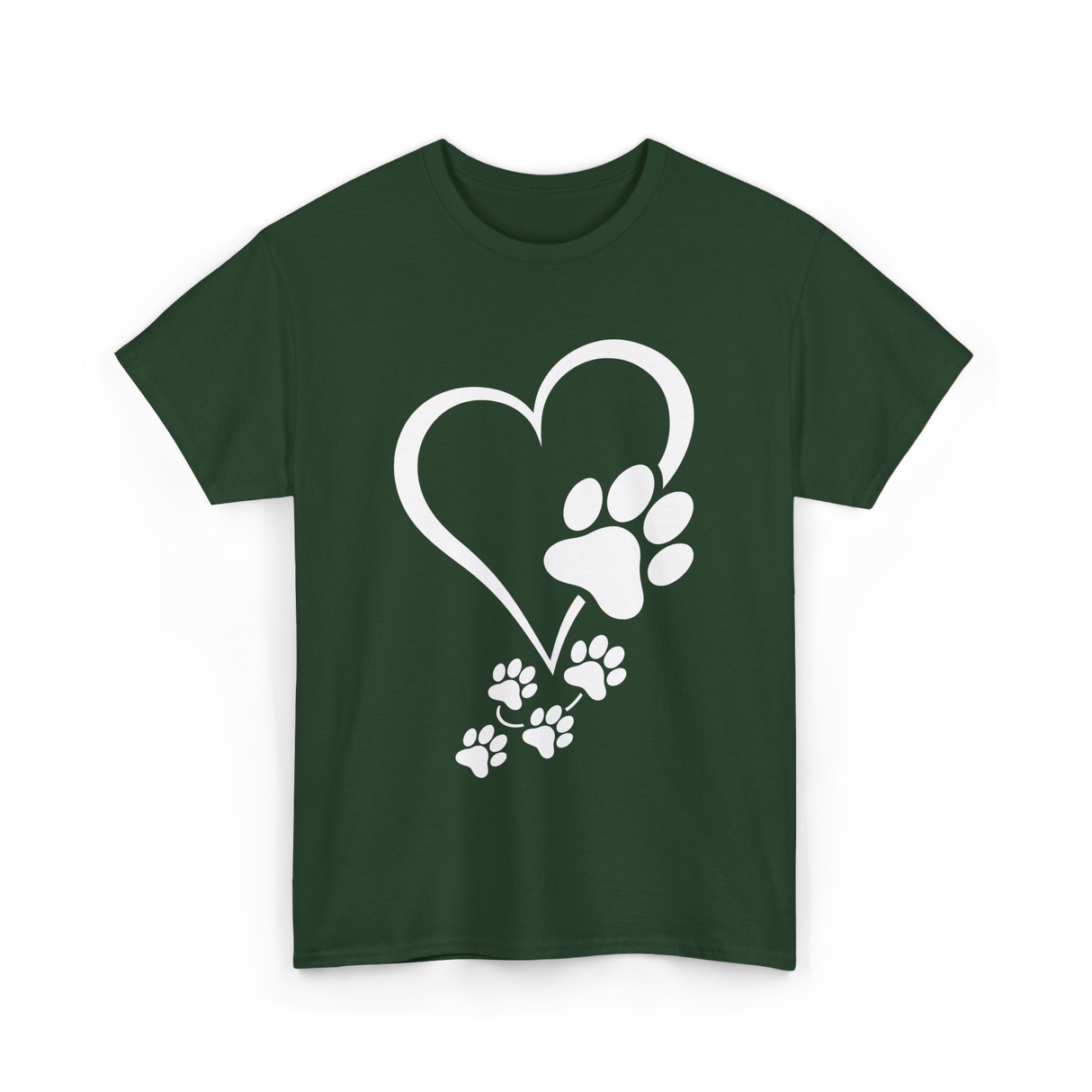 Paw Print Heart Dogs Love T-Shirt - Forest Green