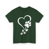 Paw Print Heart Dogs Love T-Shirt - Forest Green