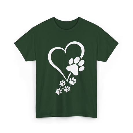 Paw Print Heart Dogs Love T-Shirt - Forest Green