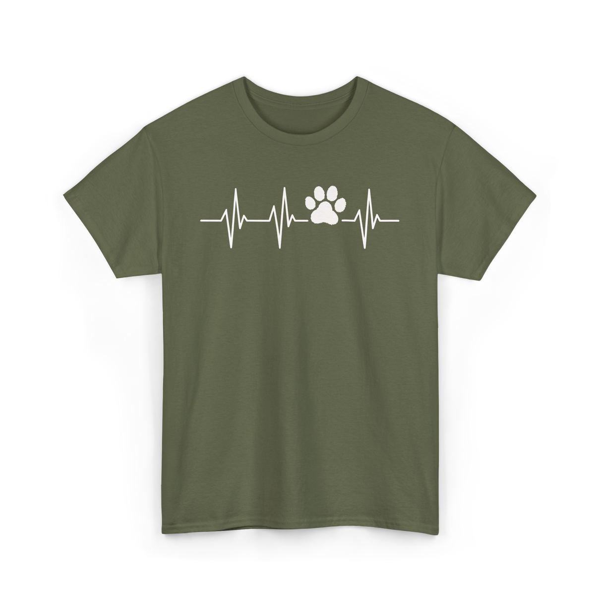 Paw Print Heartbeat Veterinarian Vet Tech T-Shirt - Military Green