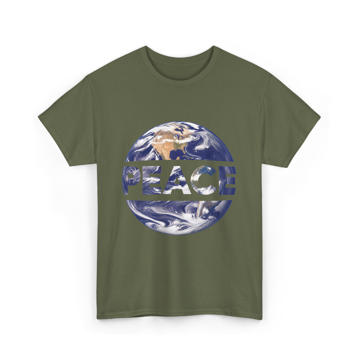 Peace Earth Humanity Message T-Shirt - Military Green