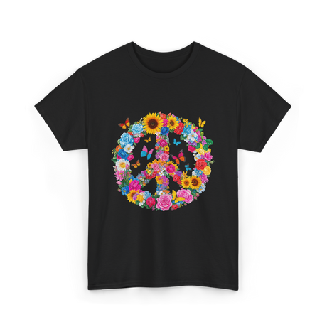 Peace Flowers Nature Artwork T-Shirt - Black