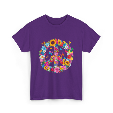 Peace Flowers Nature Artwork T-Shirt - Purple