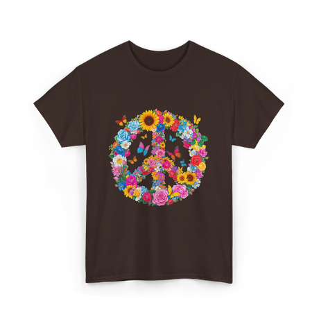 Peace Flowers Nature Artwork T-Shirt - Dark Chocolate