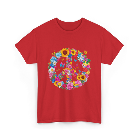 Peace Flowers Nature Artwork T-Shirt - Red