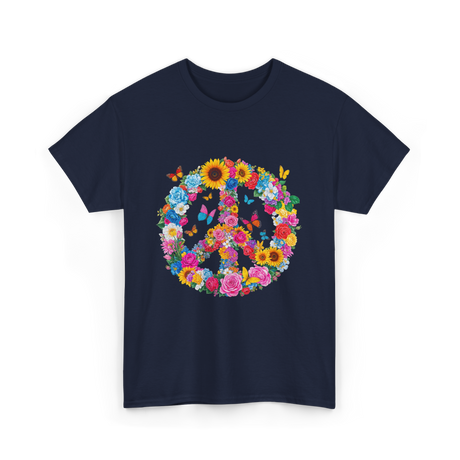 Peace Flowers Nature Artwork T-Shirt - Navy