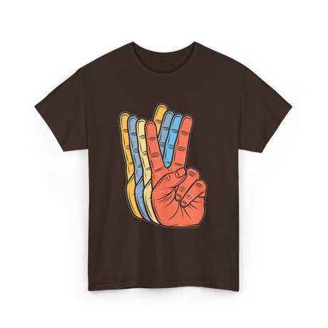 Peace Hand Sign Vintage Retro T-Shirt - Dark Chocolate