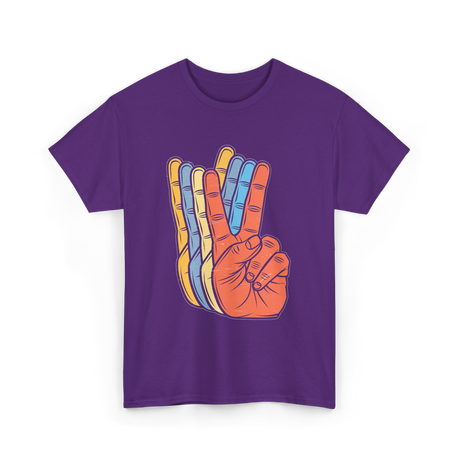 Peace Hand Sign Vintage Retro T-Shirt - Purple