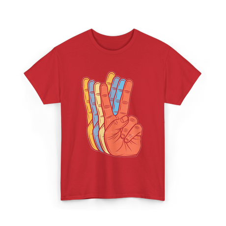 Peace Hand Sign Vintage Retro T-Shirt - Red
