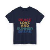 Peace Love and Summer Break Vacation T-Shirt - Navy