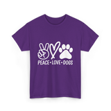 Peace Love Dogs Dog T-Shirt - Purple