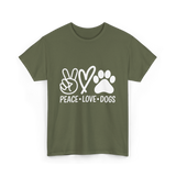 Peace Love Dogs Dog T-Shirt - Military Green