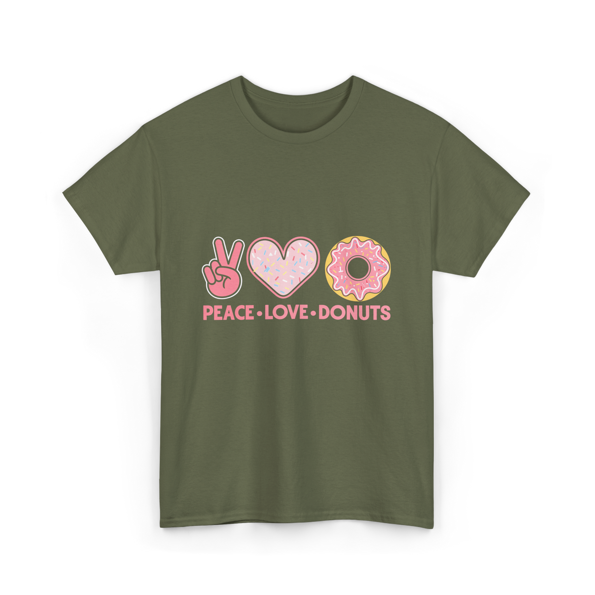 Peace Love Donuts T-Shirt - Military Green