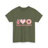 Peace Love Donuts T-Shirt - Military Green