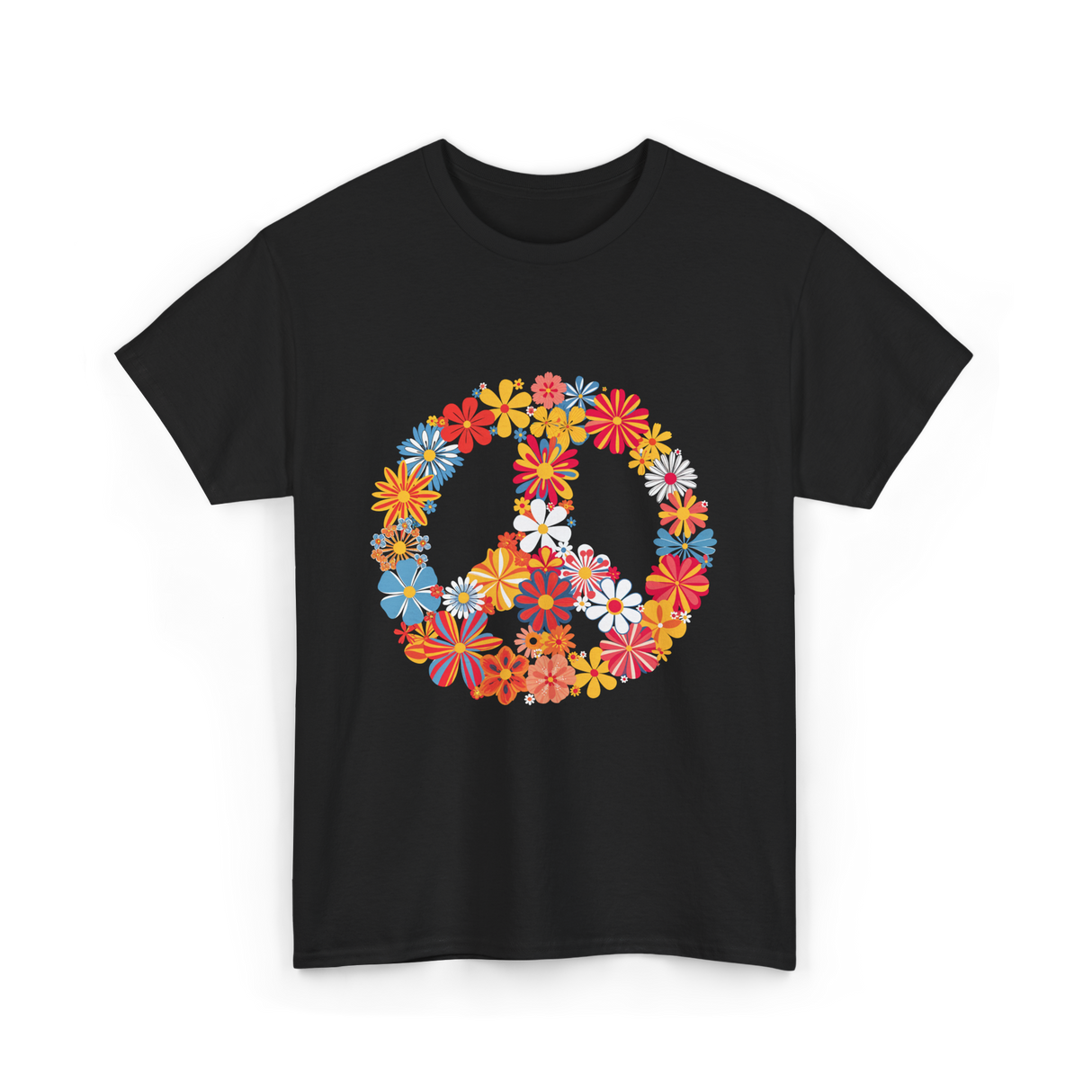 Peace Love Flower Power T-Shirt - Black