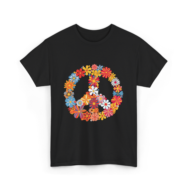 Peace Love Flower Power T-Shirt - Black