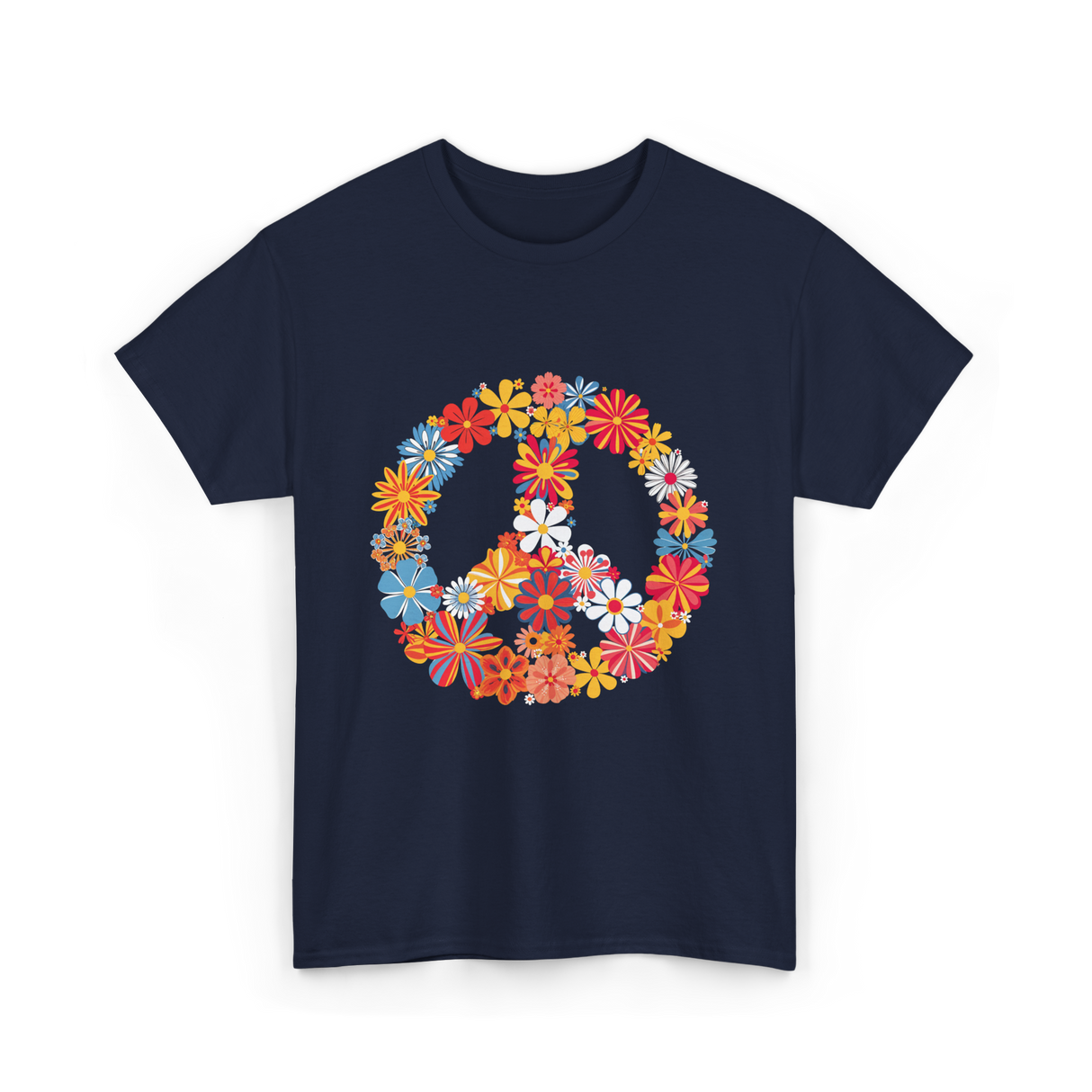 Peace Love Flower Power T-Shirt - Navy