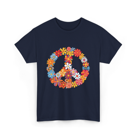 Peace Love Flower Power T-Shirt - Navy