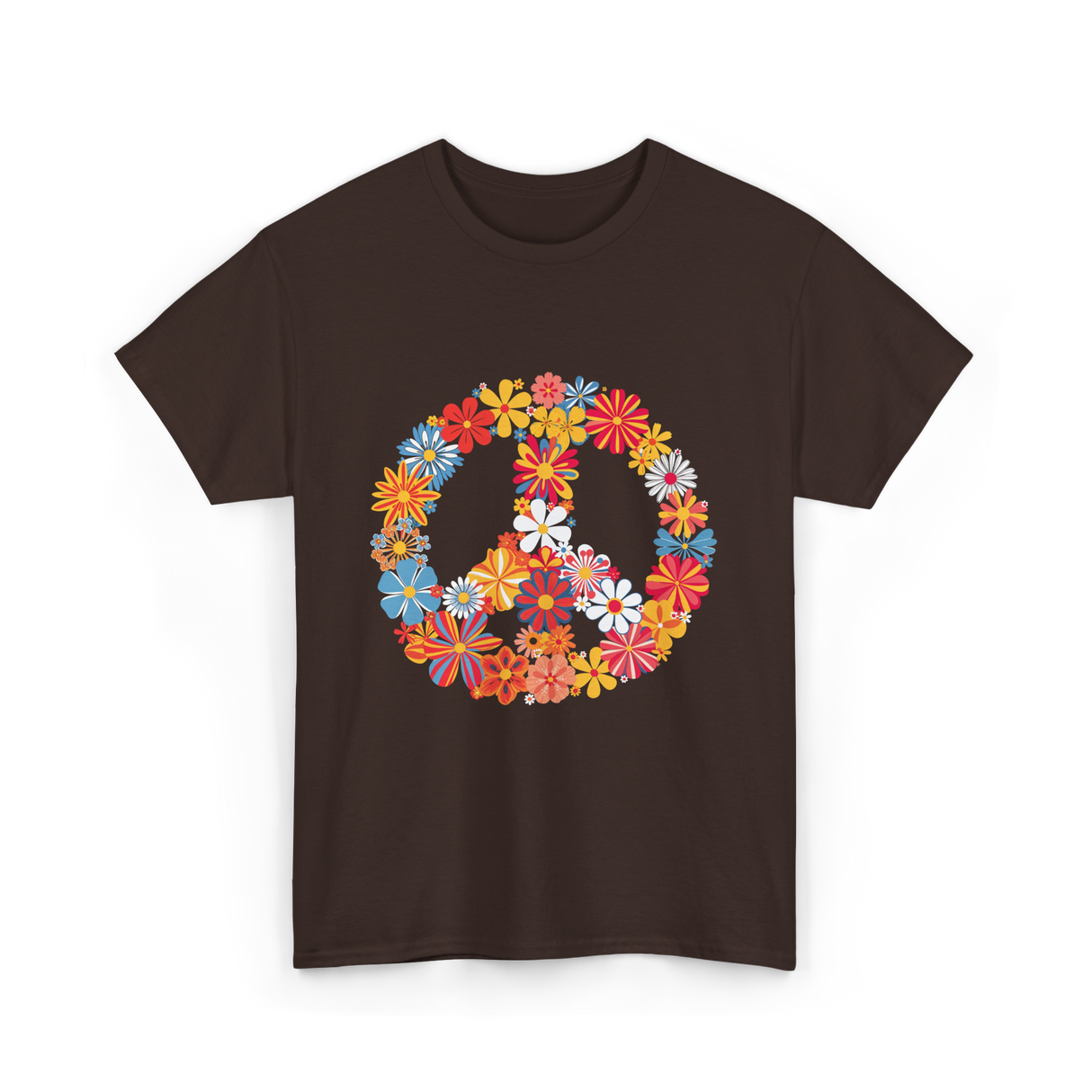 Peace Love Flower Power T-Shirt - Dark Chocolate