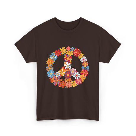 Peace Love Flower Power T-Shirt - Dark Chocolate