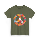 Peace Love Flower Power T-Shirt - Military Green