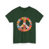 Peace Love Flower Power T-Shirt - Forest Green